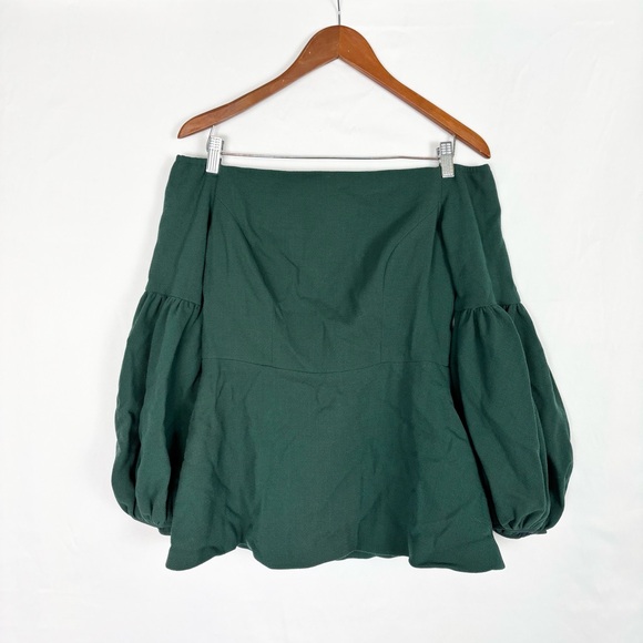 Lela Rose Off The Shoulder Wool Balloon Sleeve Top Blouse Green Size 6 USA